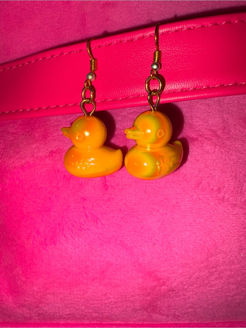hand made Cute rotating iridescent Yellow Duck Drop Earrings